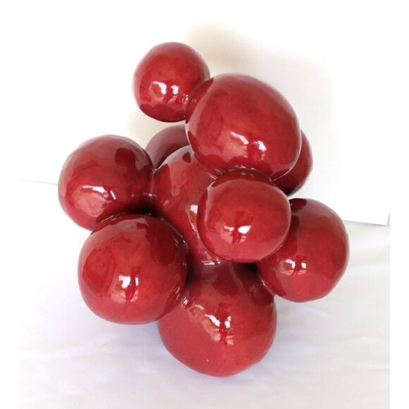 Modern Ceramic Sculpture Handmade Red Grapefruit Organic Shape Decorative Piece - Picture 7 of 13